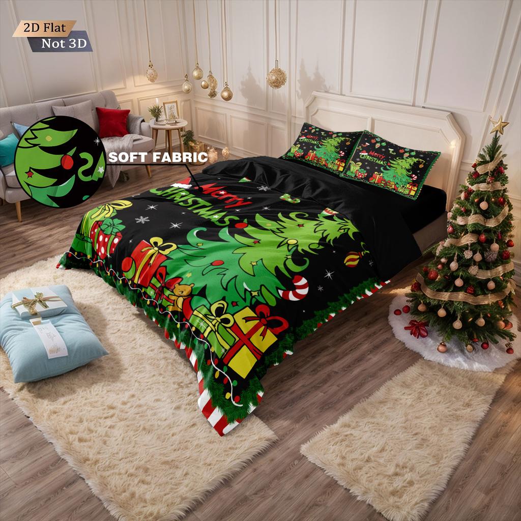 3pcs cartoon Christmas tree HO element print coreless duvet cover set multi size bedroom holiday bedding decoration