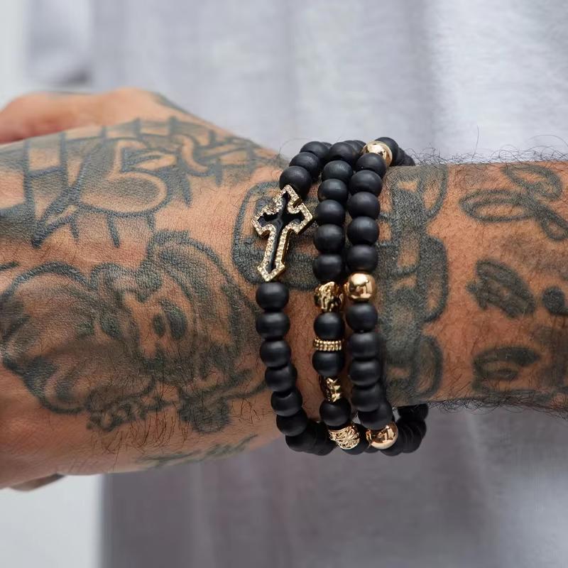 

Fashion Cross Beads Chain Bracelet Set For Men Women Punk Simple Nature Stone Elastic Bracelet Hip Hop Unisex Daily Jewelry Gift