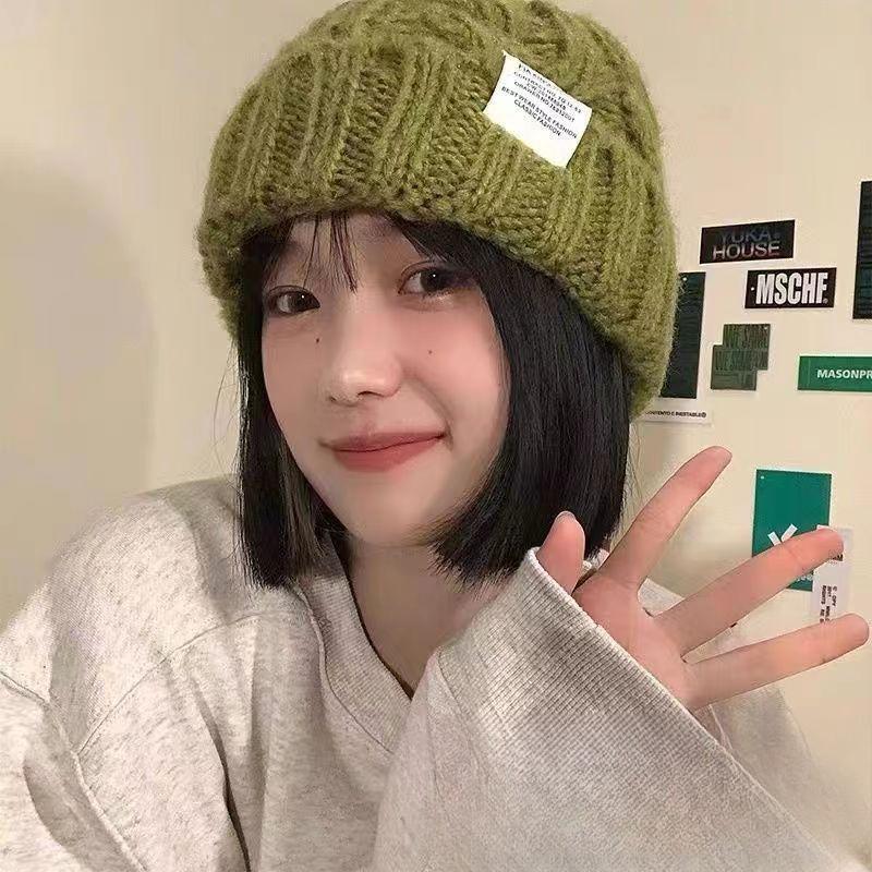 

Теплая шапка для женщин с универсальной курткой для улицы Шапка, открывающая лицо, для учениц начальной школы Осенью и зимой Модная вязаная шапка