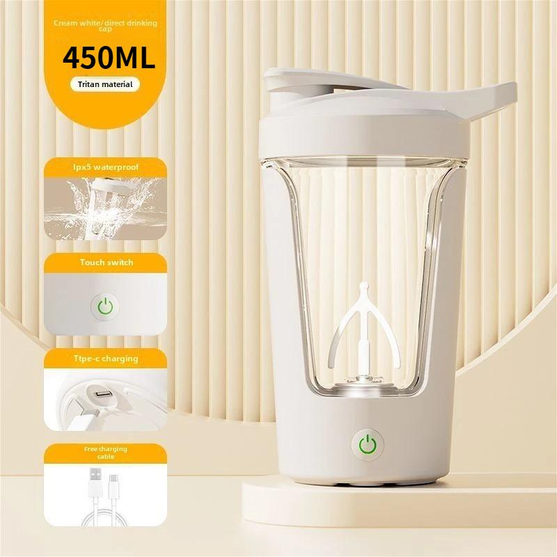 

New portable 450ml automatic mixing cup, coffee, protein powder, soybean milk,USB charging,suitable for travel, fitness, camping білий