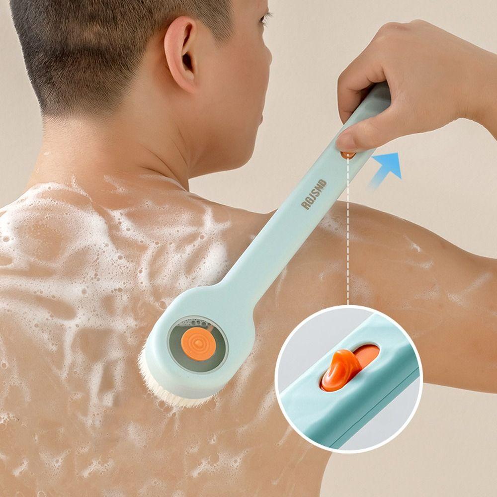 Sprchový kartáč s dlouhou rukojetí, měkké štětiny, exfoliace, pohodlný koupelnový kartáč s dávkovačem mýdla, masážní kartáč do koupelny, pro domácnost