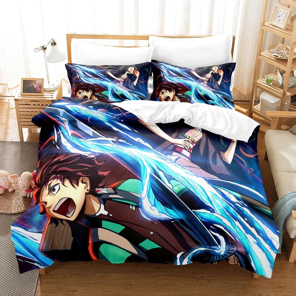 Anime Demon Slayer Bettwäschesets Kamado Nezuko Bettwäsche für Teenager-Mädchen Cartoon Twin Single Queen King Full Size Bettbezug-Set