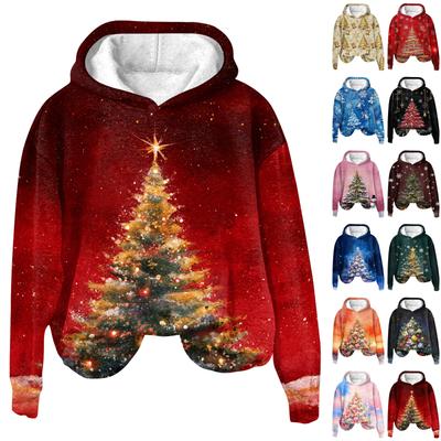 Women's Fashion Long Sleeve Christmas Print Loose Hooded Sweatshirt Top