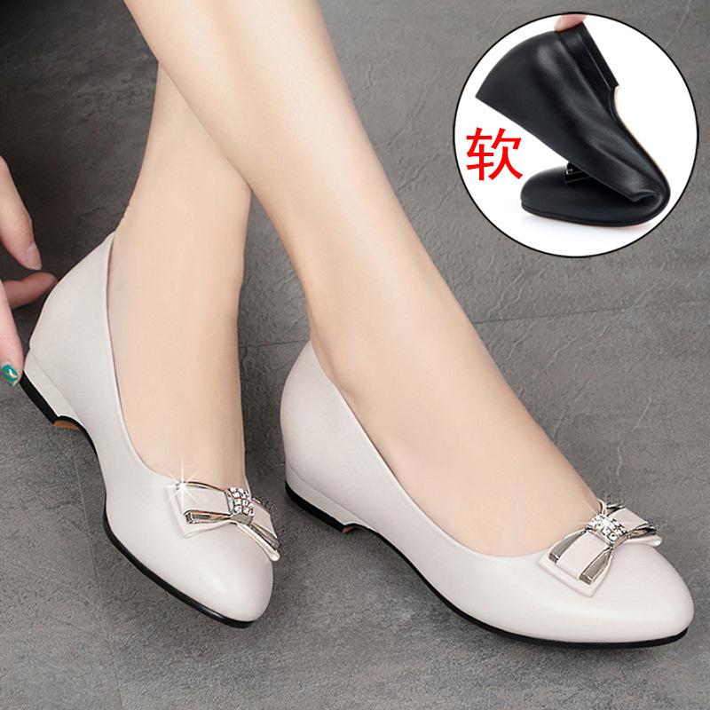 2025 New Women Leather Round Toe Beige High Heel Shoes Lady Classic Comfort Summer Pumps Women's Loafers