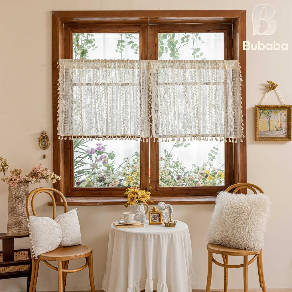 Bu Baba American Hollow Tassel Gauze Curtain for Bedroom Bay Window or Door, Finished Short Curtain.