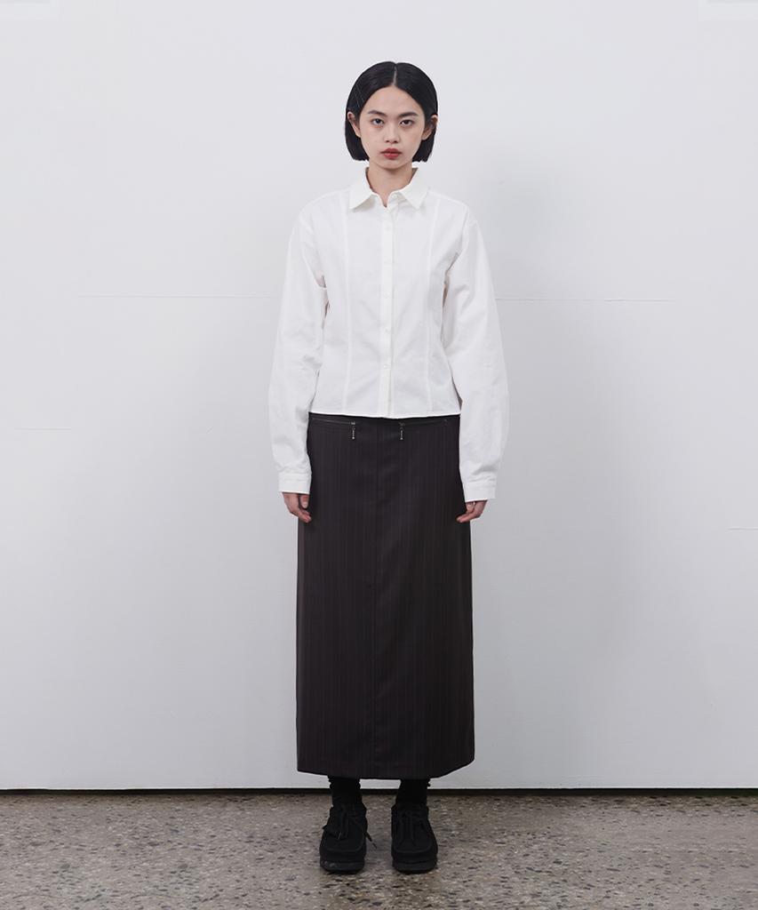 Ohesio Stripe Slit Long Skirt, Brown