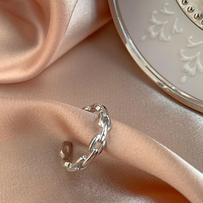 

Современное кольцо из чистого серебра 925 пробы в стиле цепочки, регулируемое, для женщин, с элегантной эстетикой StyleD