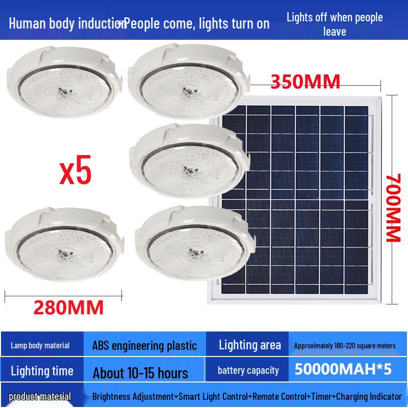 LED Solar Ceiling Light for Bedrooms, Living Rooms, Indoor and Courtyard Spaces - One-to-Two/Three/Four/Five/Seven Light Options