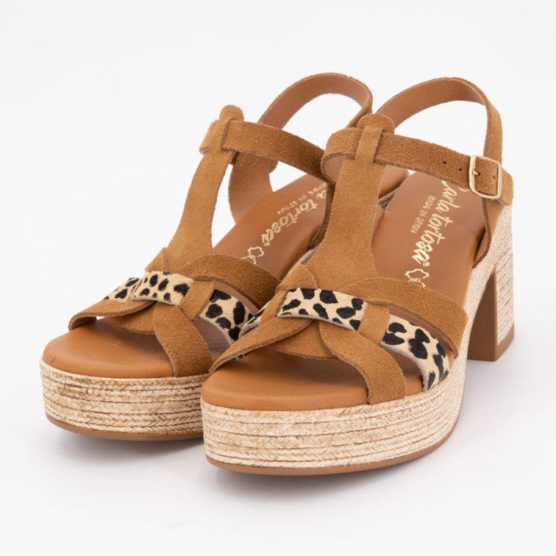 Sandales à talons imprimé léopard avec effet daim Femme CARLA TORTOSA