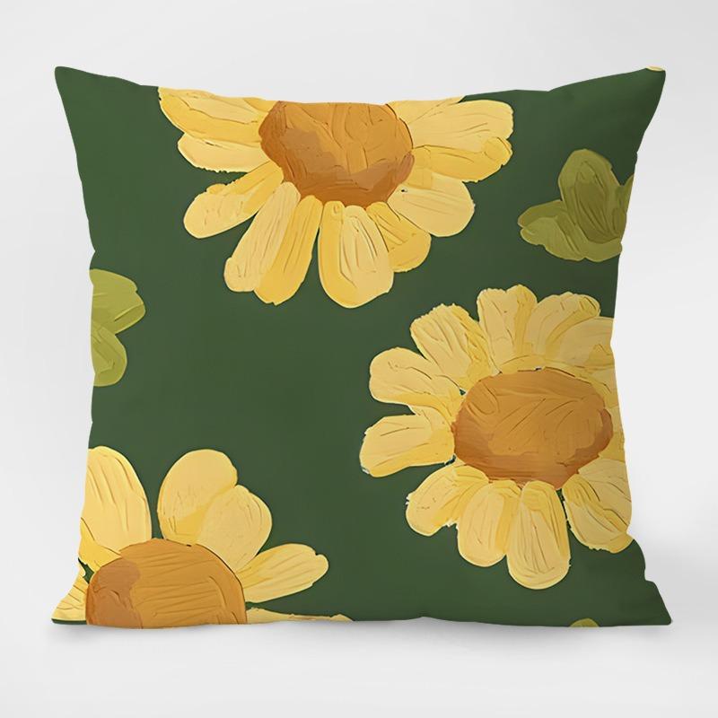 Simple Pastoral Flower Print Decorative Pillowcase Bedroom Living Room Square Cushion Pillowcase