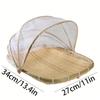 1 pcs hand-woven bamboo tent basket with mesh lid, dustproof household food storage basket for outdoor and indoor use