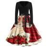 Women's Retro V-Neck Christmas Dress with Snowflake and Christmas Tree Print, Vintage A-Line Dress for Holiday Party