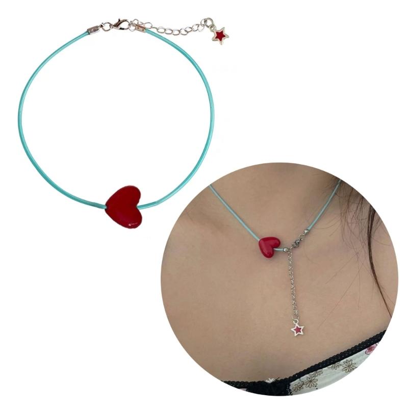 Fashion Red Heart Neck Chain Sweet Temperament Clavicle Chain Necklace Adjustable Choker Jewelry Gift for Women Girls
