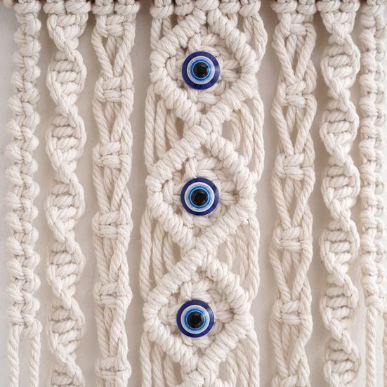 Yousheng Boho Evil Eye Tapestry, Cotton Rope Braided Tapestry, Wall Hanging Turkish Blue Eye Tapestry for Living Room Bedroom Nursery Home