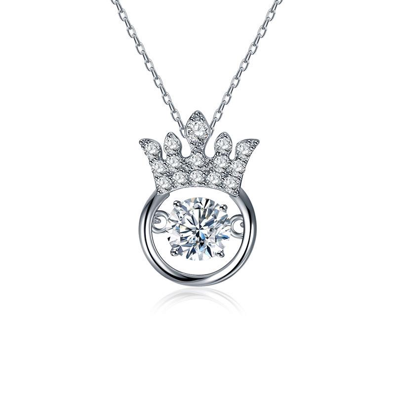 Women's Beating Heart Crown Silver Necklace – Luxury Pendant with Clavicle Chain