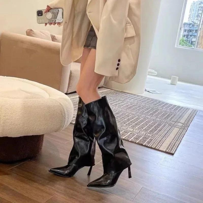 Women Knee High Boots Sexy Thin High Heels Long Tube Boot Fashion Pointe Soft Leather Boots Trouser Leg Boots Botas Largas Mujer
