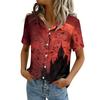 Women's Casual Short Sleeve Button Down Shirt with Pocket for Independence Day