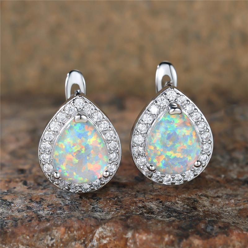 

Boho Женские белые огненные опаловые клипсы-серьги Винтажные капли воды Свадебные украшения для женщин
