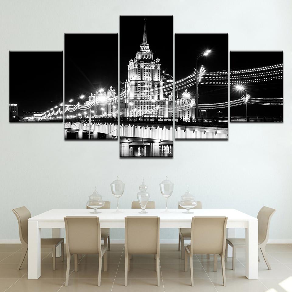 Modern Landscape Black and White Bridge 5 Piece Wallpapers Modern Modular Poster Art Canvas Painting for Living Room Home Decor