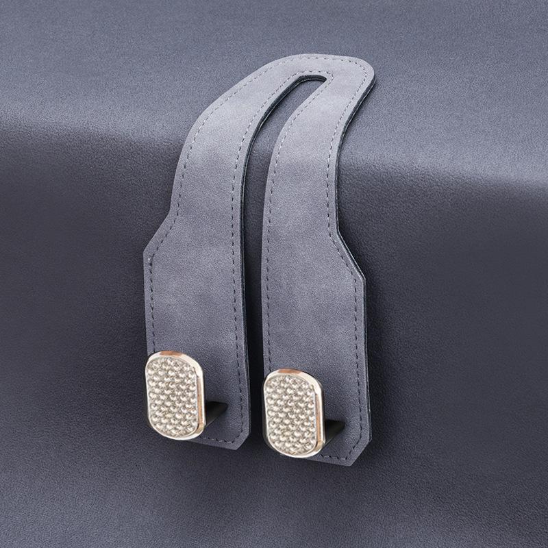 Suede Leather & Diamond Car Headrest Hook for Rear Seat Storage