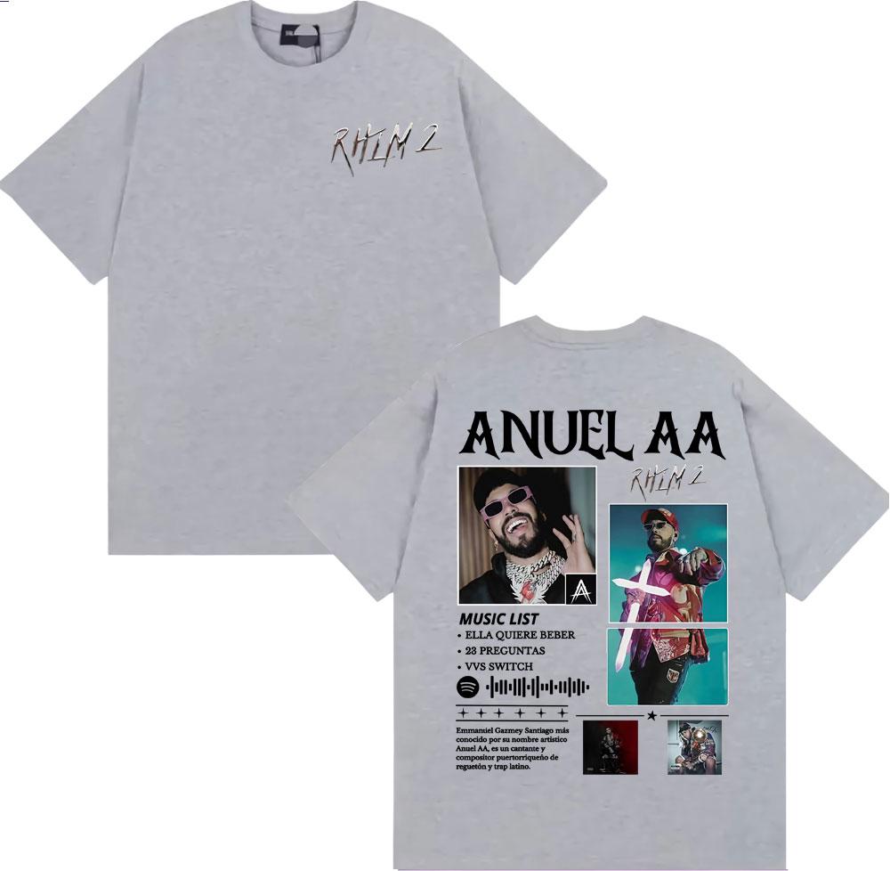 Rapper Anuel AA Rhlm 2 Album 2025 Merch Tshirts for Unisex Women Fashion Gothic Vintage T Shirt Oversized Cotton Tshirt Streetwear