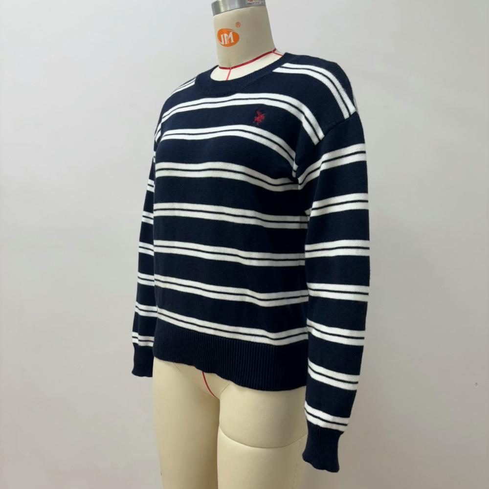 2026 Fall/Winter Women's Color Block Stripe Knit Pullover Sweater - Casual Versatile Round Neck