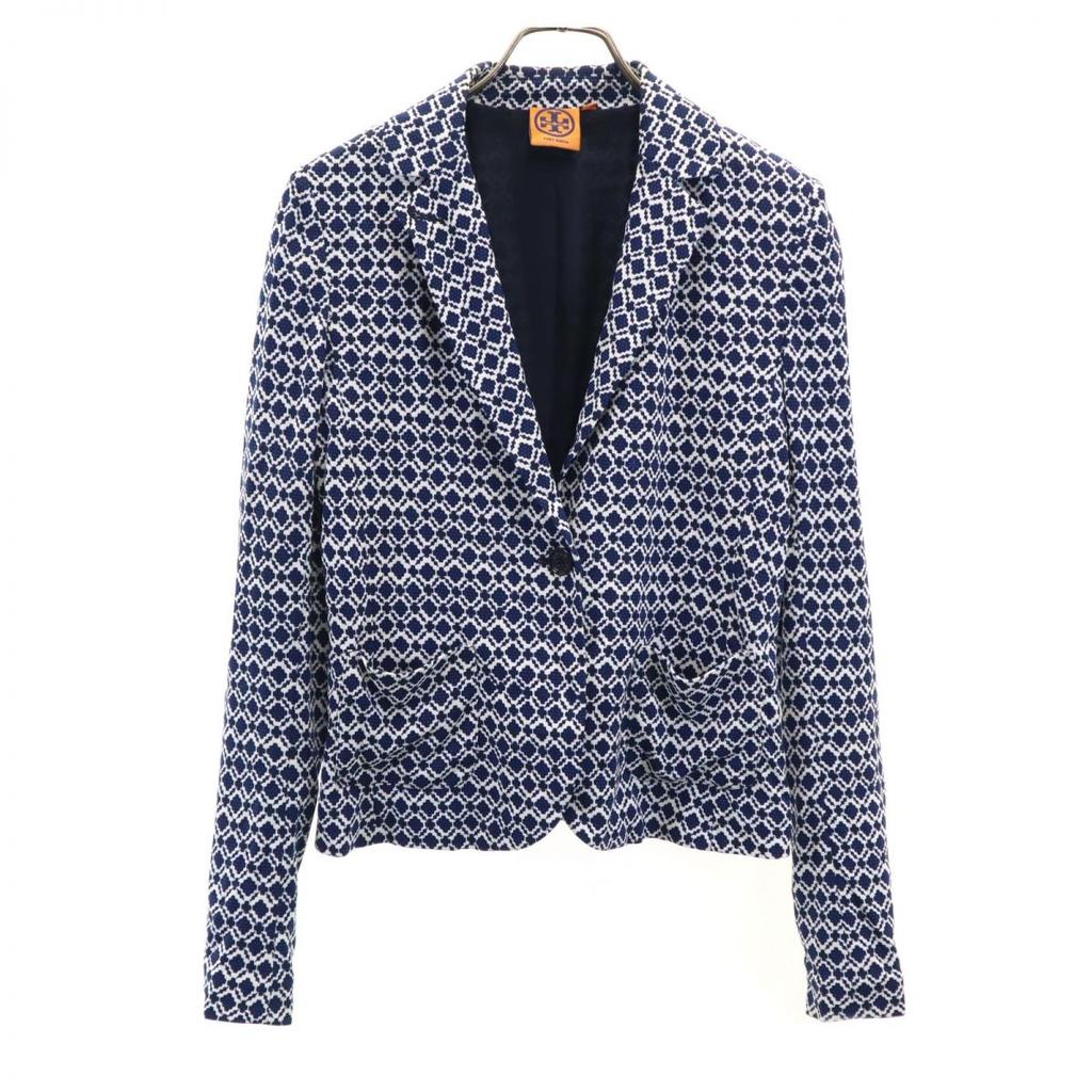 Tory Burch Long Sleeve Tailored Jacket S White X Blue Women Used