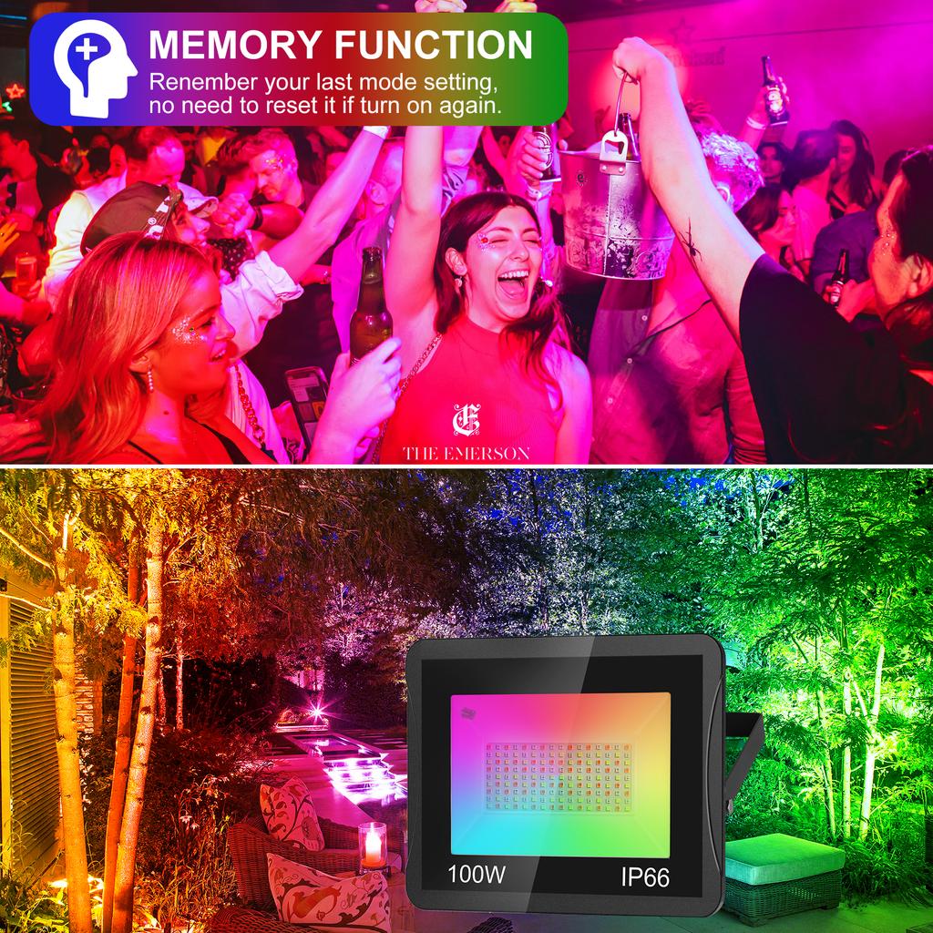 T-SUN RGB LED 100W Flood Light IP66 Waterproof Outdoor Spotlight  Reflector Projector Lamp For Garden Christmas Decoration
