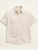 Men's Beige Cotton Linen Short Sleeve Button Up Shirt with Chest Pocket - Relaxed Summer Vacation Top
