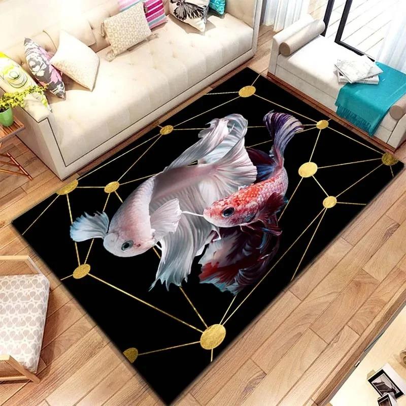 Colorful Betta Fish Art Rug Floor Mat for Table Chair Coffee Table In Living Room Bedroom Modern Art Style Home Decor Carpet