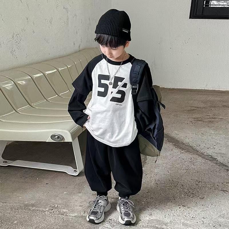 Boys Autumn Korean Fashion Denim Harem Pants Casual Cuffed Sweatpants With Pockets