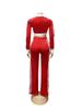 TW768 Women's Casual Color Block Zipper Crop Top & Slim Fit Pants Set