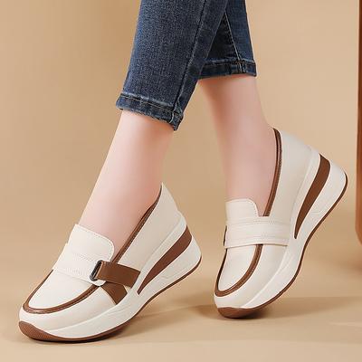 Women's Loafers Height Increase Leather Platform Casual Thick Sole Elevator Shake Shoes