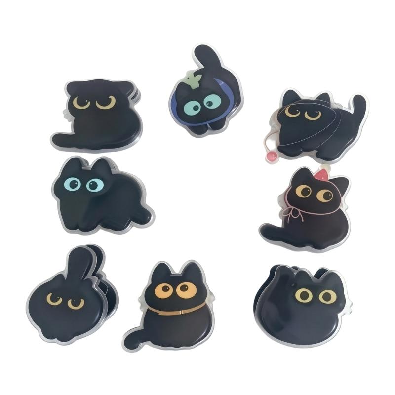 Acrylic Bag Closures with Black Character Artwork, Set of 8 Small Pieces for Kitchen Storage, Treat Bags, Seasoning Packets, and Drawer Order