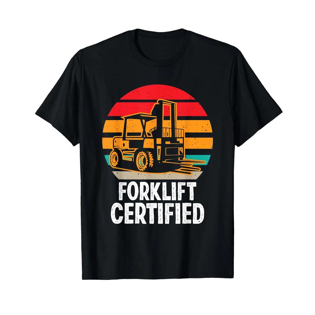 Retro Forklift Certified Operator Lifting Truck T Shirt Black Vintage Streetwear Slightly Casual Soft Versatile Unisex