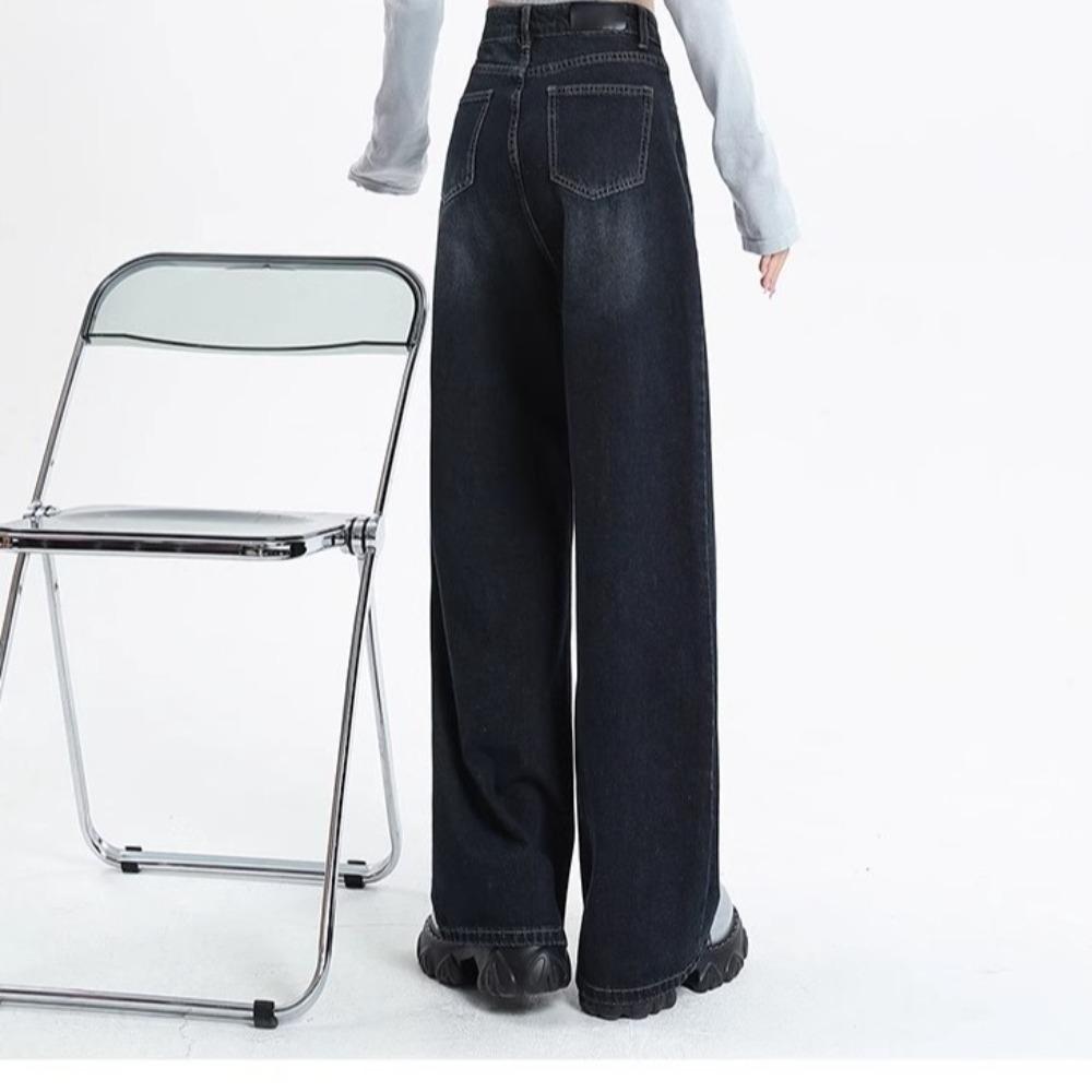 Women's High Waist Wide Leg Jeans Vintage Washed Straight Leg Denim Pants Casual Loose Floor Length Trousers