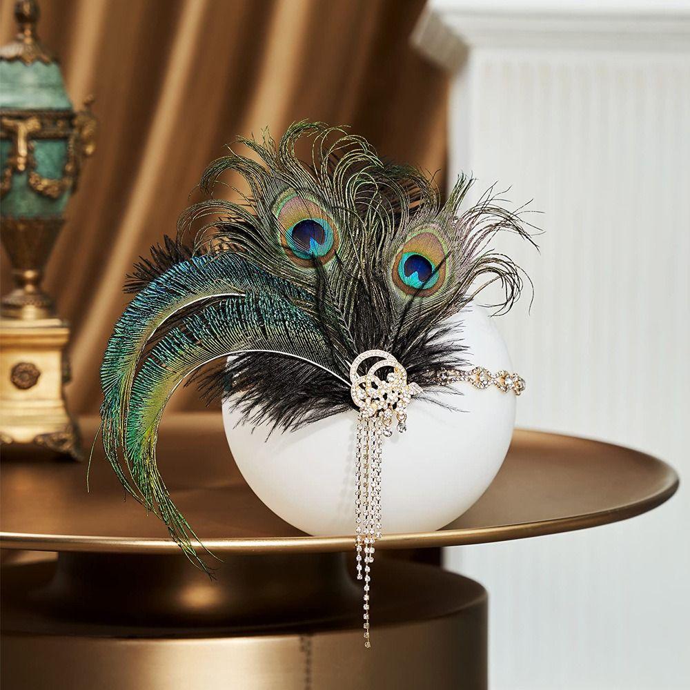 Crystal Cosplay Dress Headwear Sequin 1920s Hair Accessories Feather Headband  Bridal Headdress