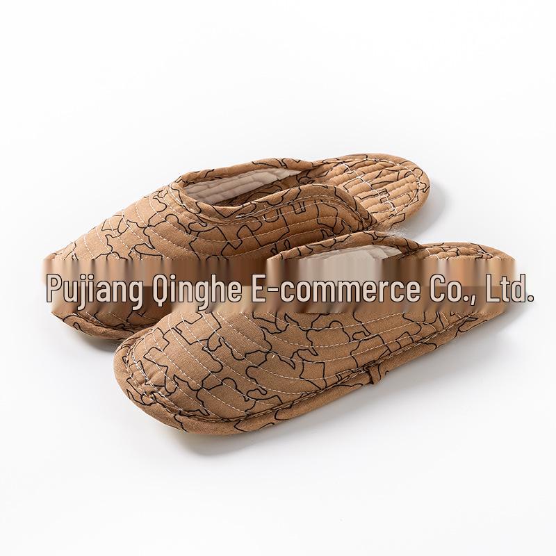 Silent Pure Cotton Closed-Toe Slippers: Washable, Four Seasons, Slip-Resistant Cloth Bottom for Couples