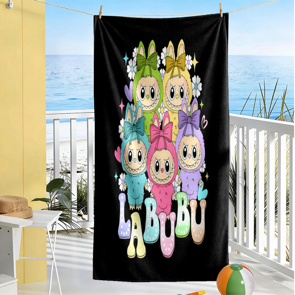 Labubu Beach Towel Quick-Dry Soft Microfiber Comfortable Lightweight Suitable for Swimming, Gym, Camping, Yoga Vacation