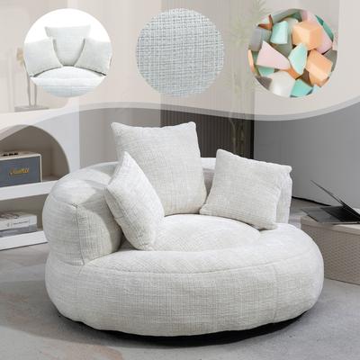 Sofá Perezoso de Respaldo Alto Silla Puf Sofá con Tres Cojines para Adultos y Niños, Sillón Sofá Individual para Juegos para Dormitorio, Oficina (Chenilla Beige)