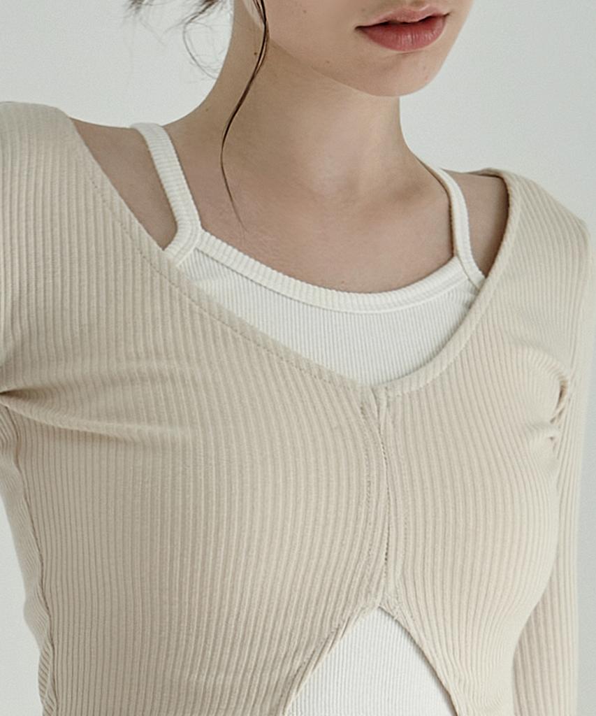 Debiweeo Julia Ribbed Long Sleeve Devi-T0092-Beige