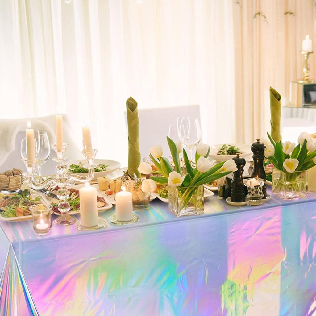 Plastic Iridescent Christmas Party Foil Table Cover Table For Wedding Party Decoration Tableclo I6Y0