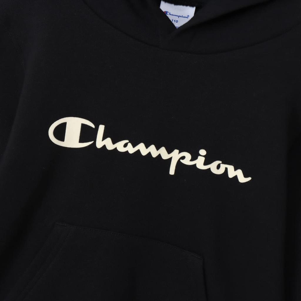 Parka Çocuk Uzun Kollu Pamuklu ABD Script Logo Kapşonlu Sweatshirt Temel Siyah [Şampiyon] 100% CK-Y103