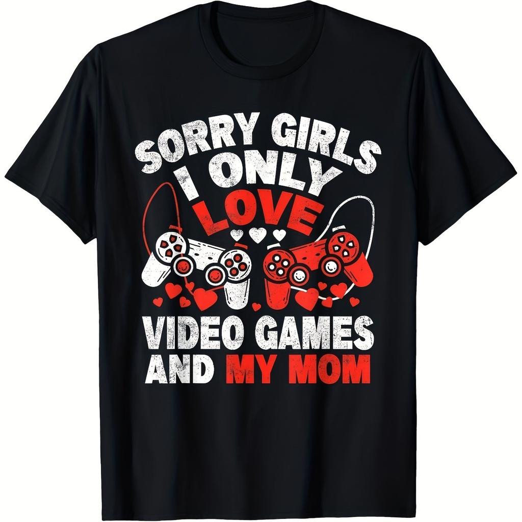 Funny Video Games And Mom Tshirt Retro Gaming Graphic Tee Casual Short Sleeve Cotton Top For Men Gaming Lover Gift