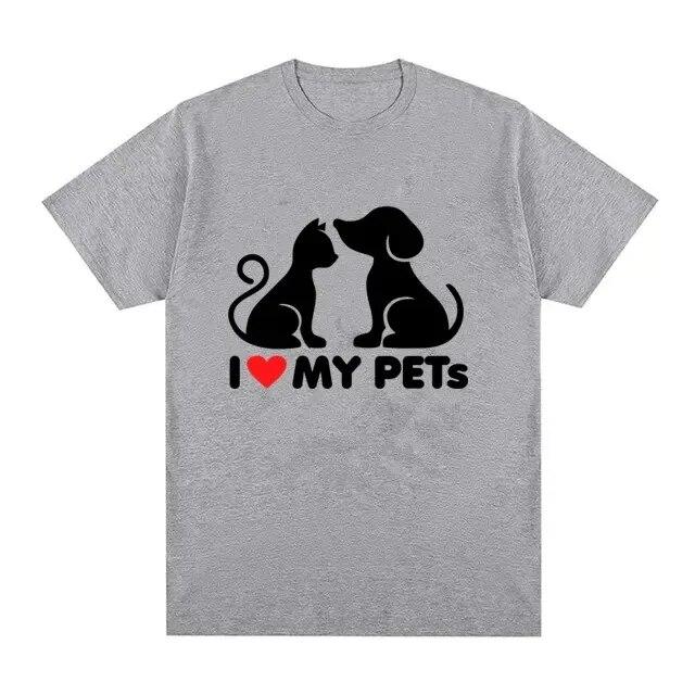 2024 Casual Street Clothing Casual Tee Unisex Cotton Short Sleeve Tee Fashion Women T-shirts Interest Cats LOVE Dogs Printed Shirt Unisex