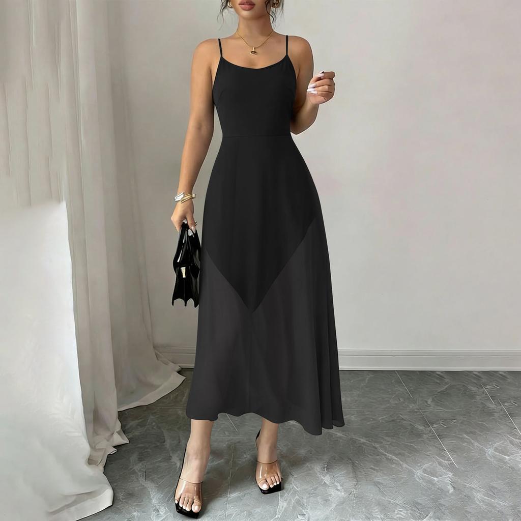 Sleeveless Scoop Neck Maxi Dress for Women Casual Solid Flowy A Line Long Dress with Scalloped Hem Summer Sundress