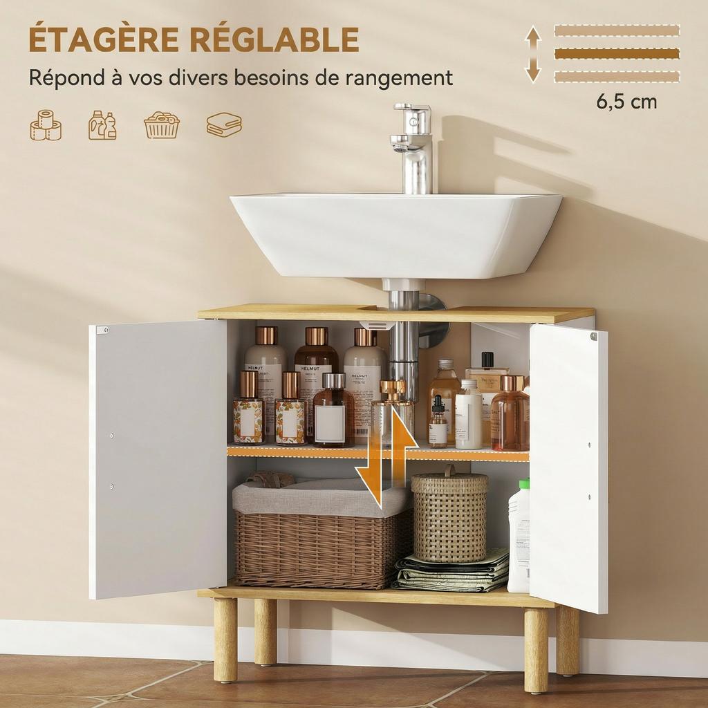 Bathroom Under-Sink Cabinet, 2 Doors, Adjustable Shelf, 60 x 30 x 61 cm, White