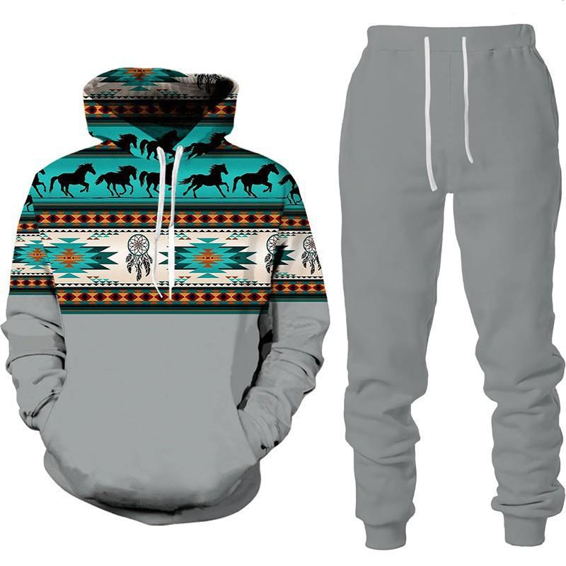 Ethnic Style 3D Print Hoodies Pants Sets Men's Fashion Sweatshirts Hoodie Sweatpants Two Piece Suits Tracksuit Man Clothing