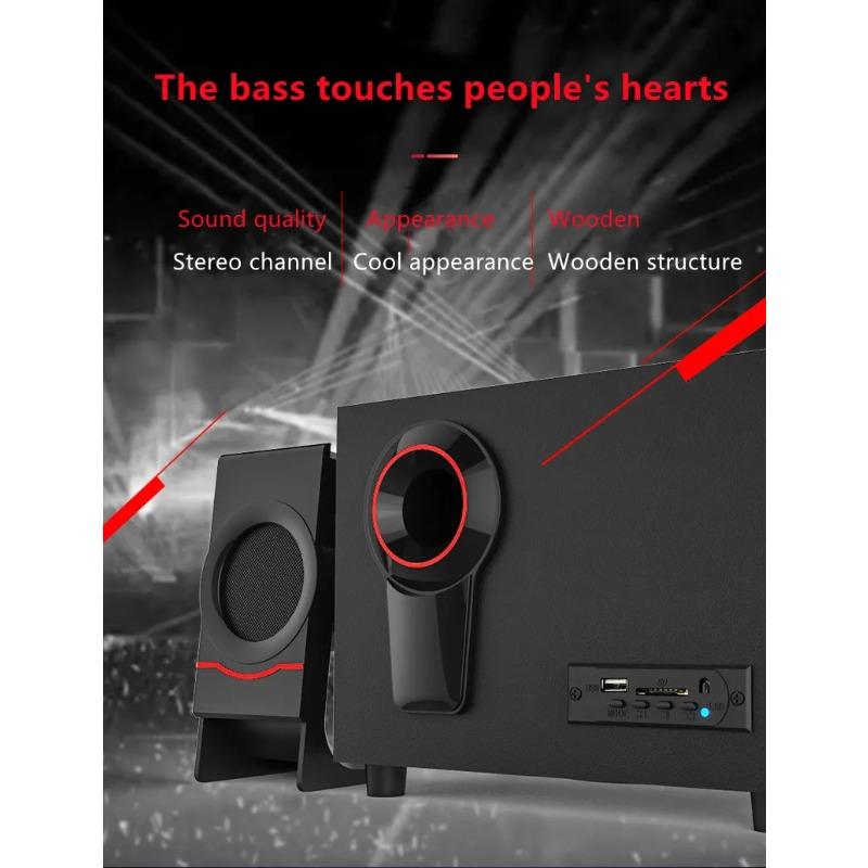 2.1 Multimedia Bluetooth Audio System Home Theater Surround Computer Active Combination Wooden Speaker AUX USB Cable Post TV PC
