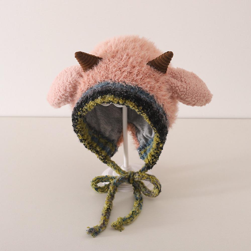 Cute Cartoon Winter Hat Adjustable Warm Ear Protection Cap Woolen Knit Hats Winter розовый